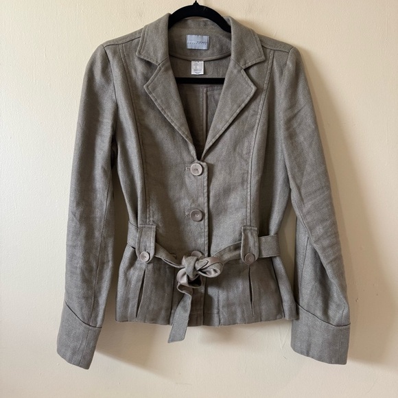 laura clement Jackets & Blazers - Laura Clement Belted Linen Blazer jacket taupe Cream Size US 4